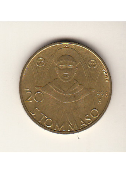 1996 20 Lire Bronzital San Tommaso d'Aquino Fior di Conio San Marino